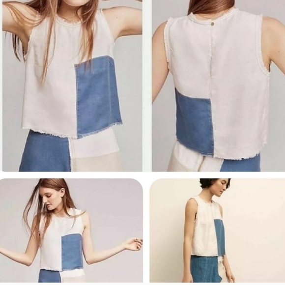 HOLDING HORSES Tops - ANTHROPOLOGIE for Holding Horses Women’s Frida Cropped Denim Patchwork Top Sz 4